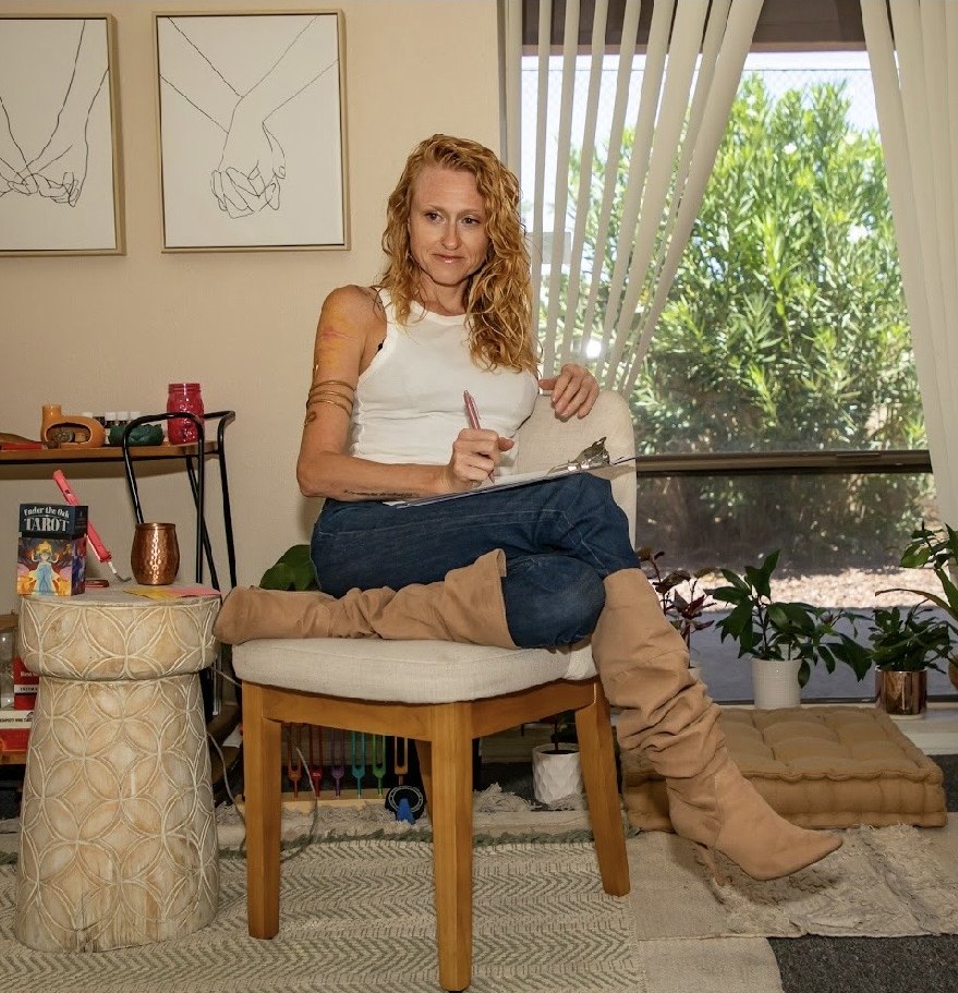 Alicia Wright, LCSW, seated in her holistic therapy office in Mesa, Arizona